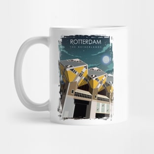 Rotterdam The Netherlands Vintage Minimal Retro Travel Poster at Night Mug